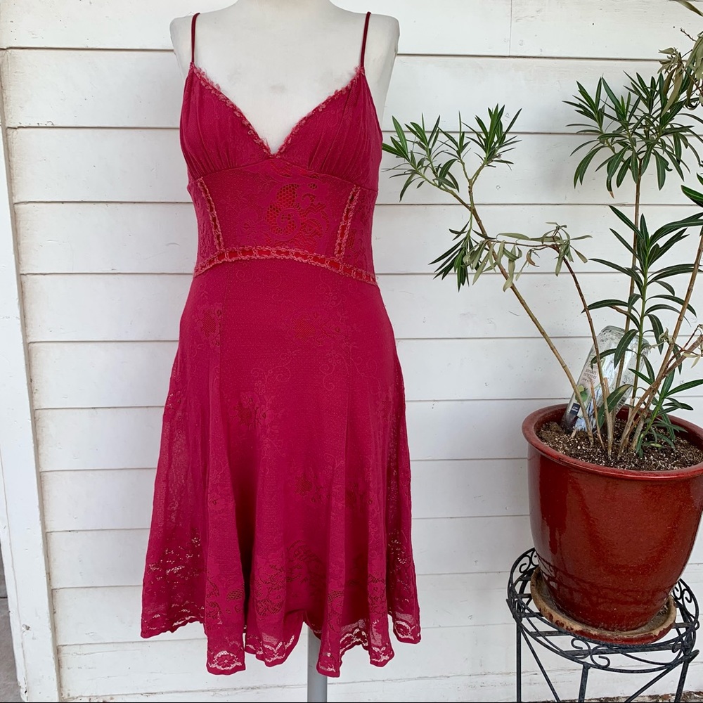 Vintage Betsey Johnson 90 2000 y2k Lace Crochet Floral Midi Slip Dress Sexy Red - Picture 7 of 9